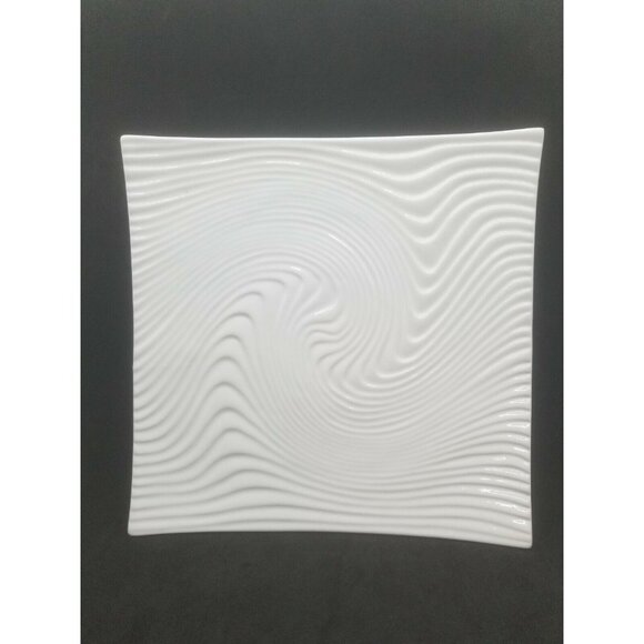 Bianco Nero Wave Square Serving Platters Embossed Swirl Ceramic Set of Two - Picture 2 of 5